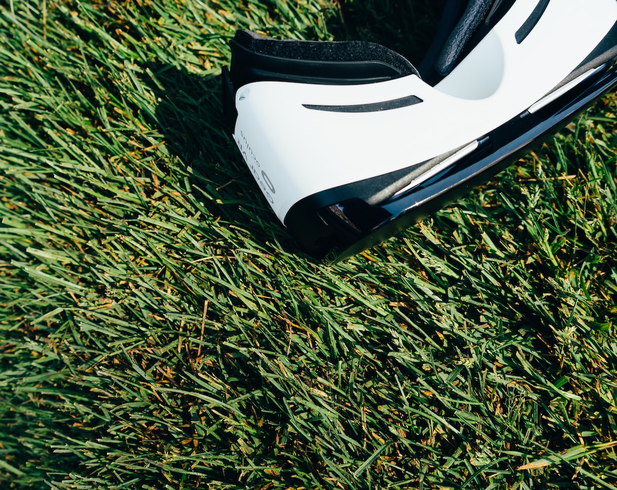 vr headset on grass